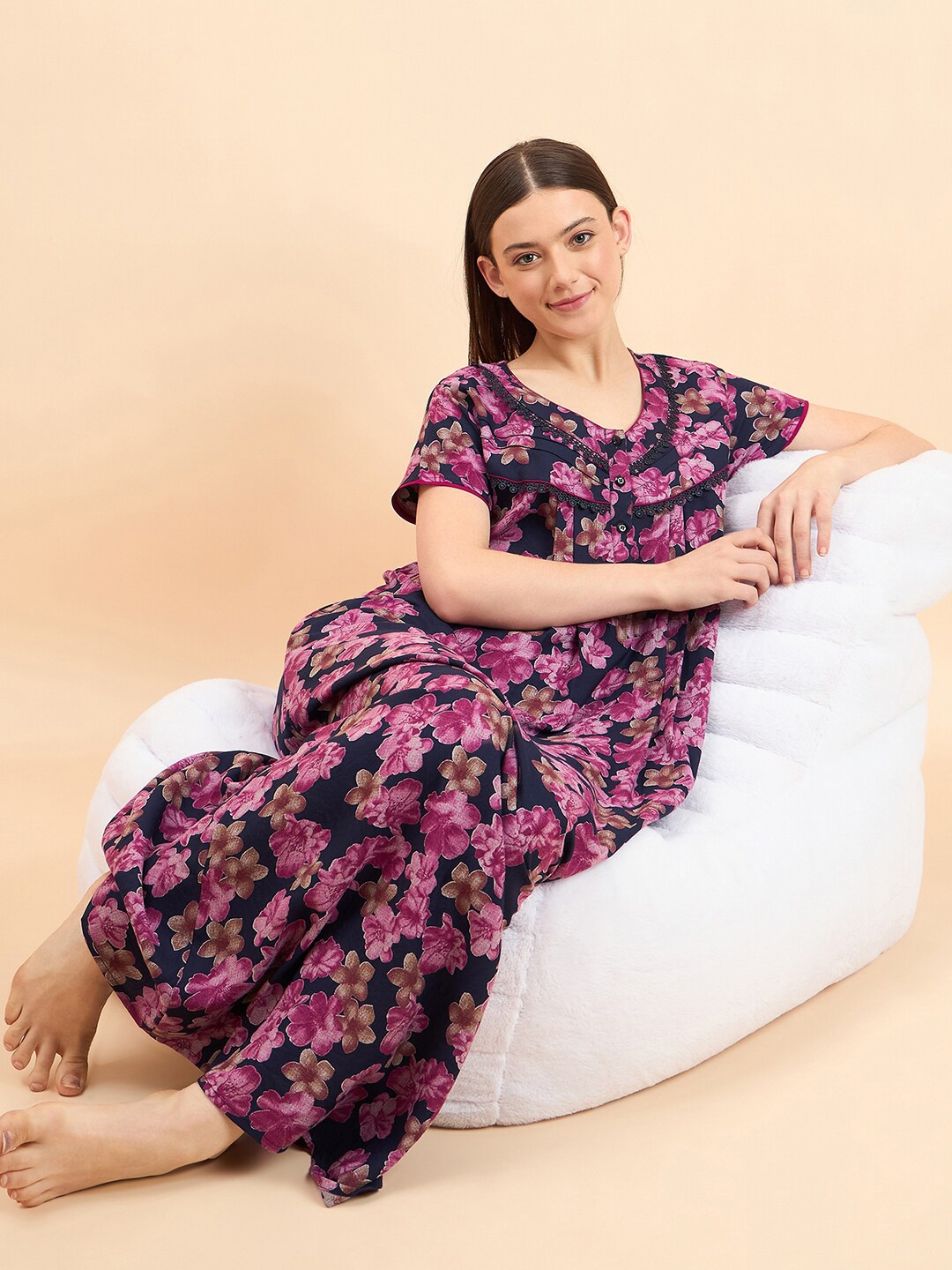 

Sweet Dreams Floral Printed Pure Cotton Maxi Nightdress, Pink