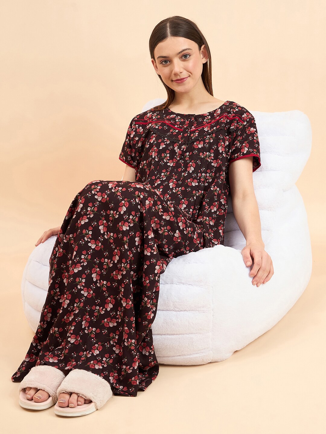 

Sweet Dreams Printed Pure Cotton Maxi Nightdress, Brown