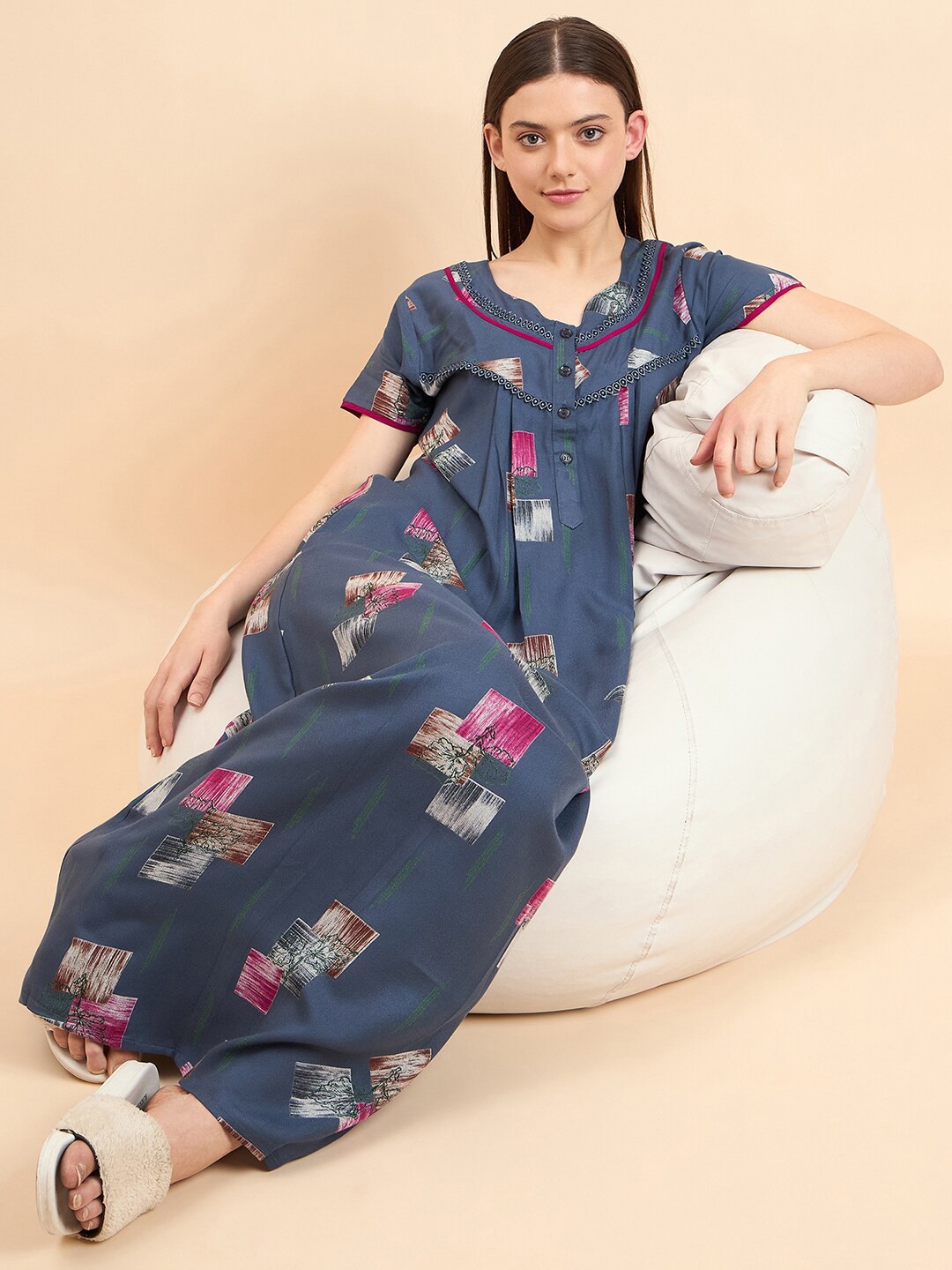 

Sweet Dreams Printed Pure Cotton Maxi Nightdress, Grey