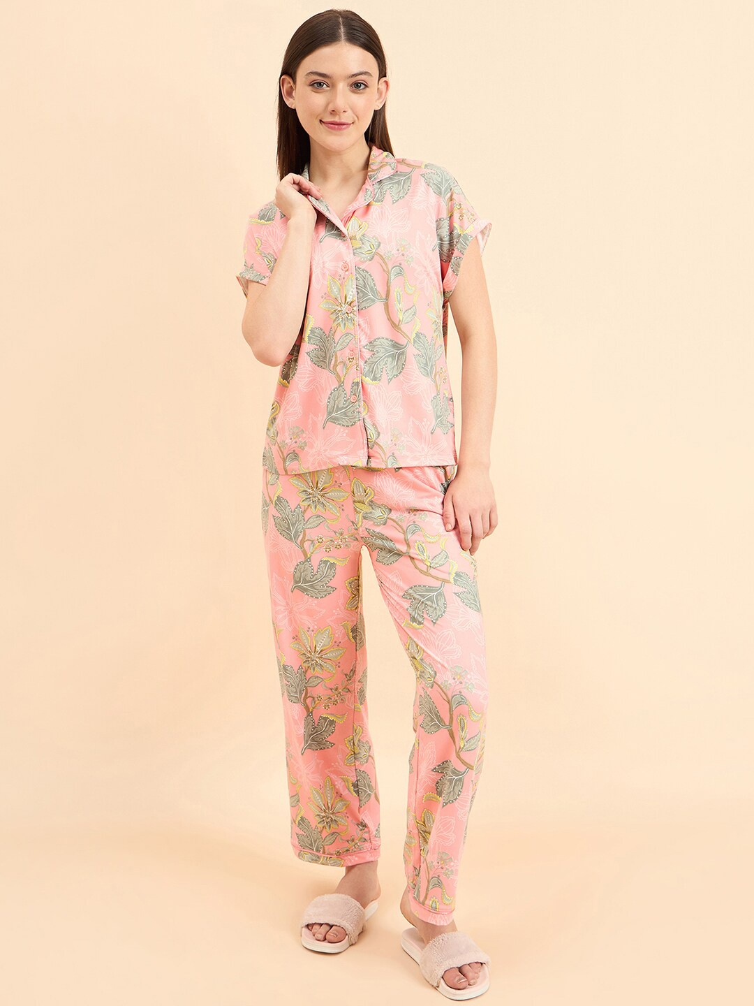 

Sweet Dreams Floral Printed Night suit, Pink