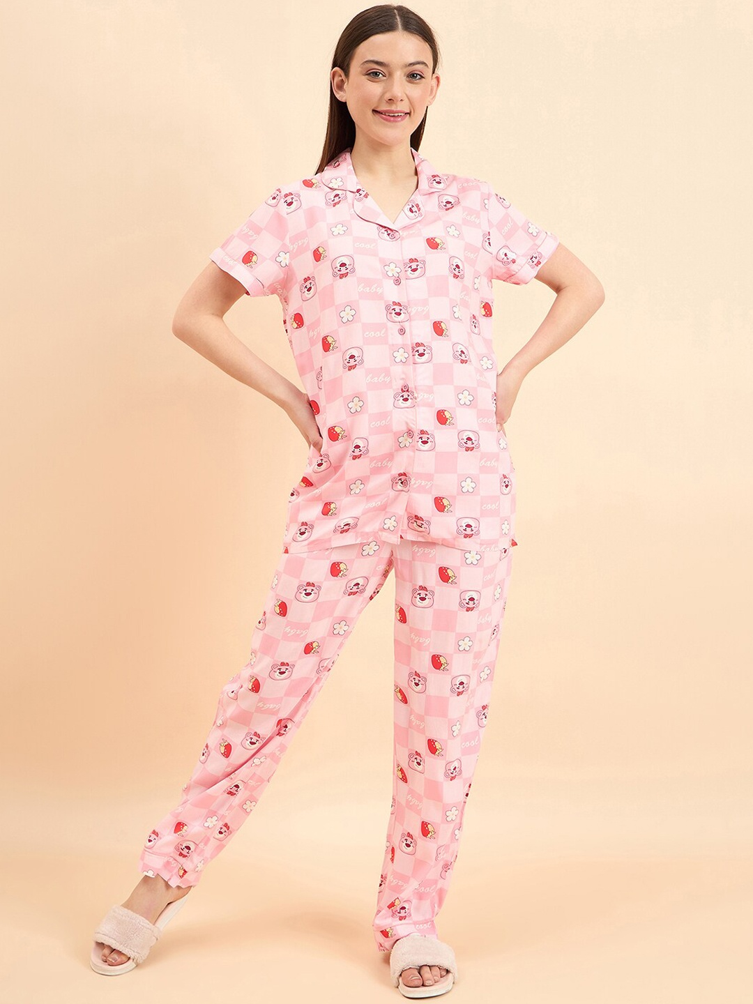 

Sweet Dreams Conversational Printed Night suit, Pink