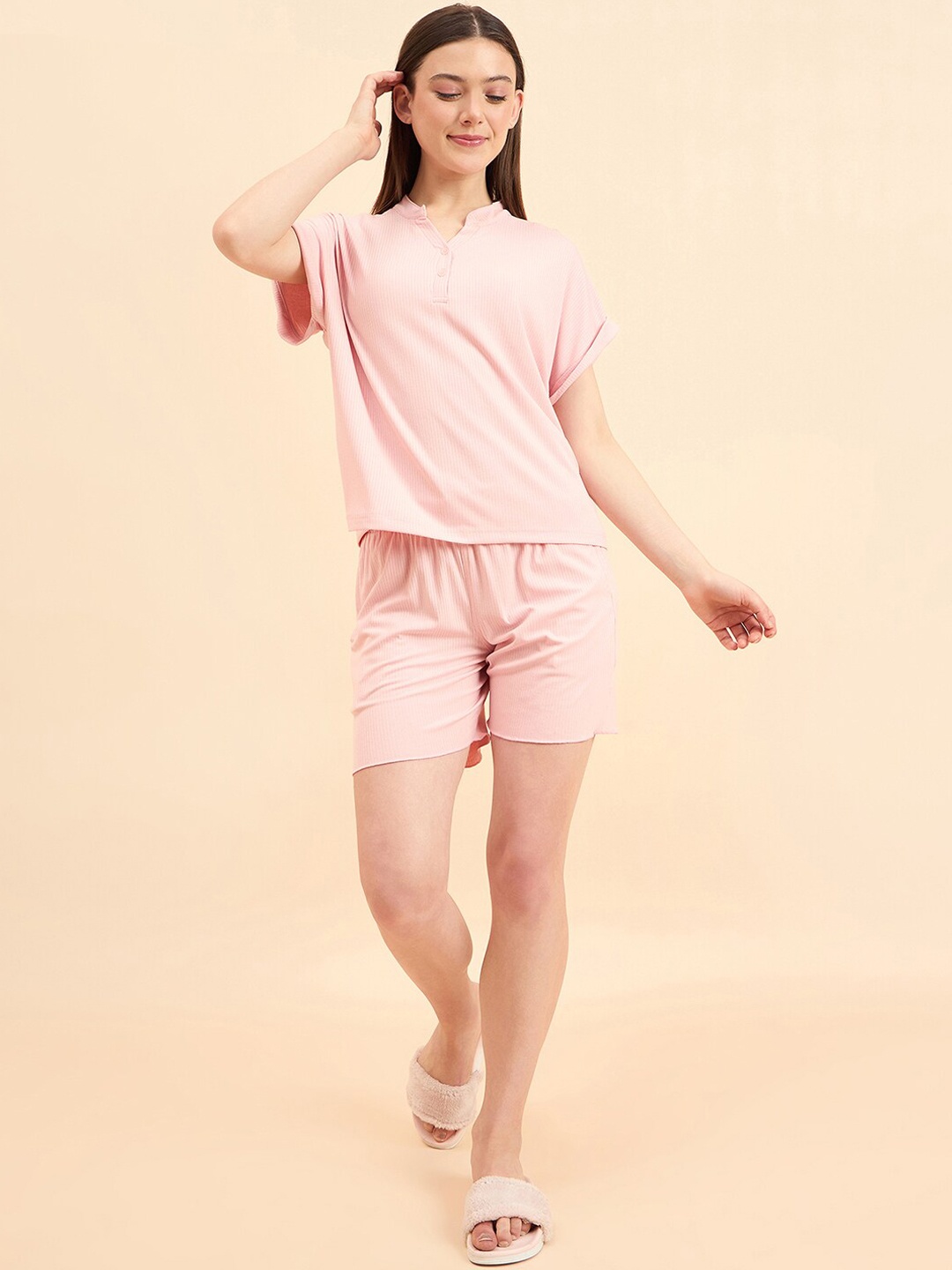 

Sweet Dreams Striped T-shirt & Shorts Night suit, Pink
