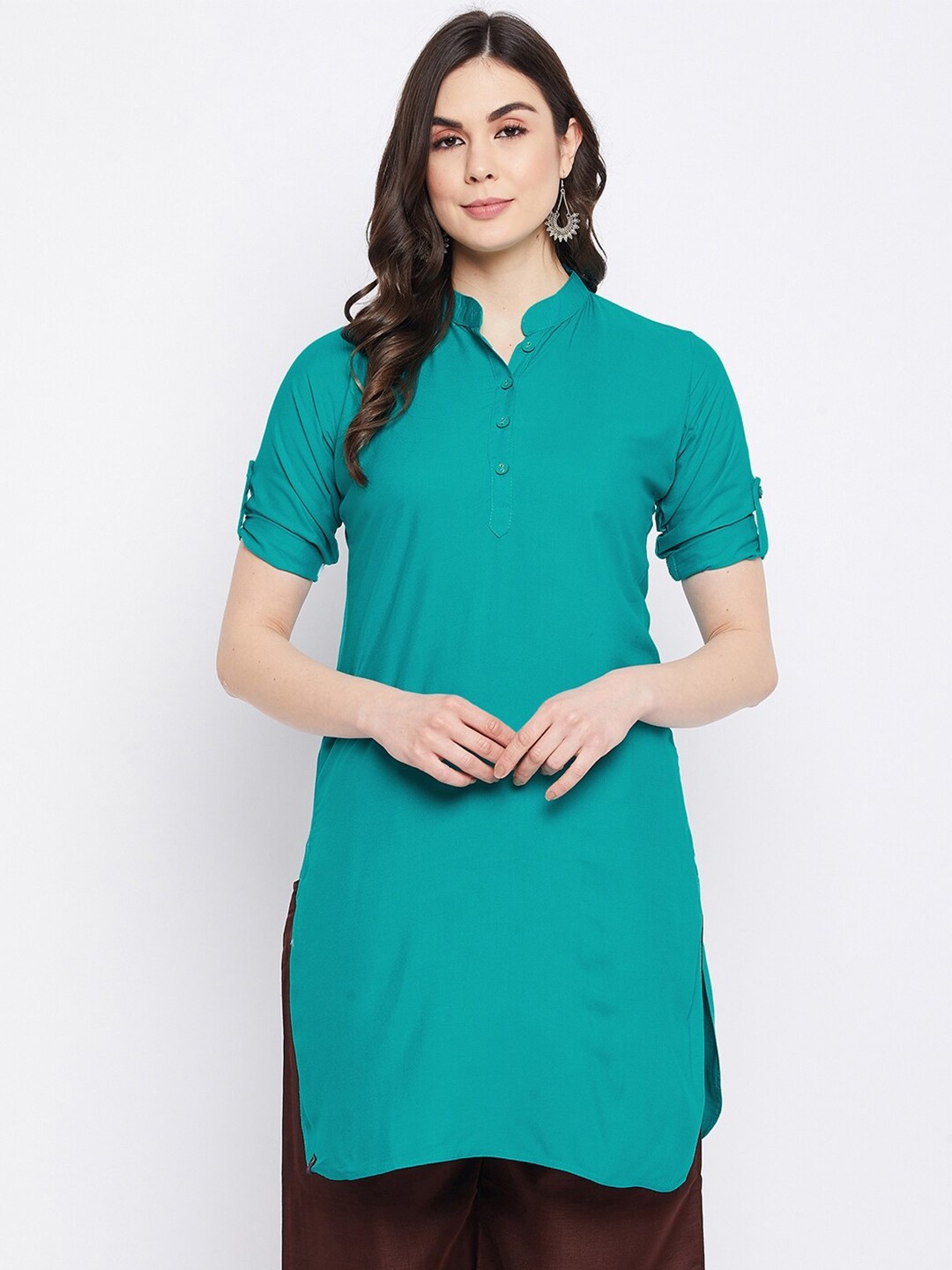 

THE PAJAMA FACTORY Mandarin Collar Kurti, Green