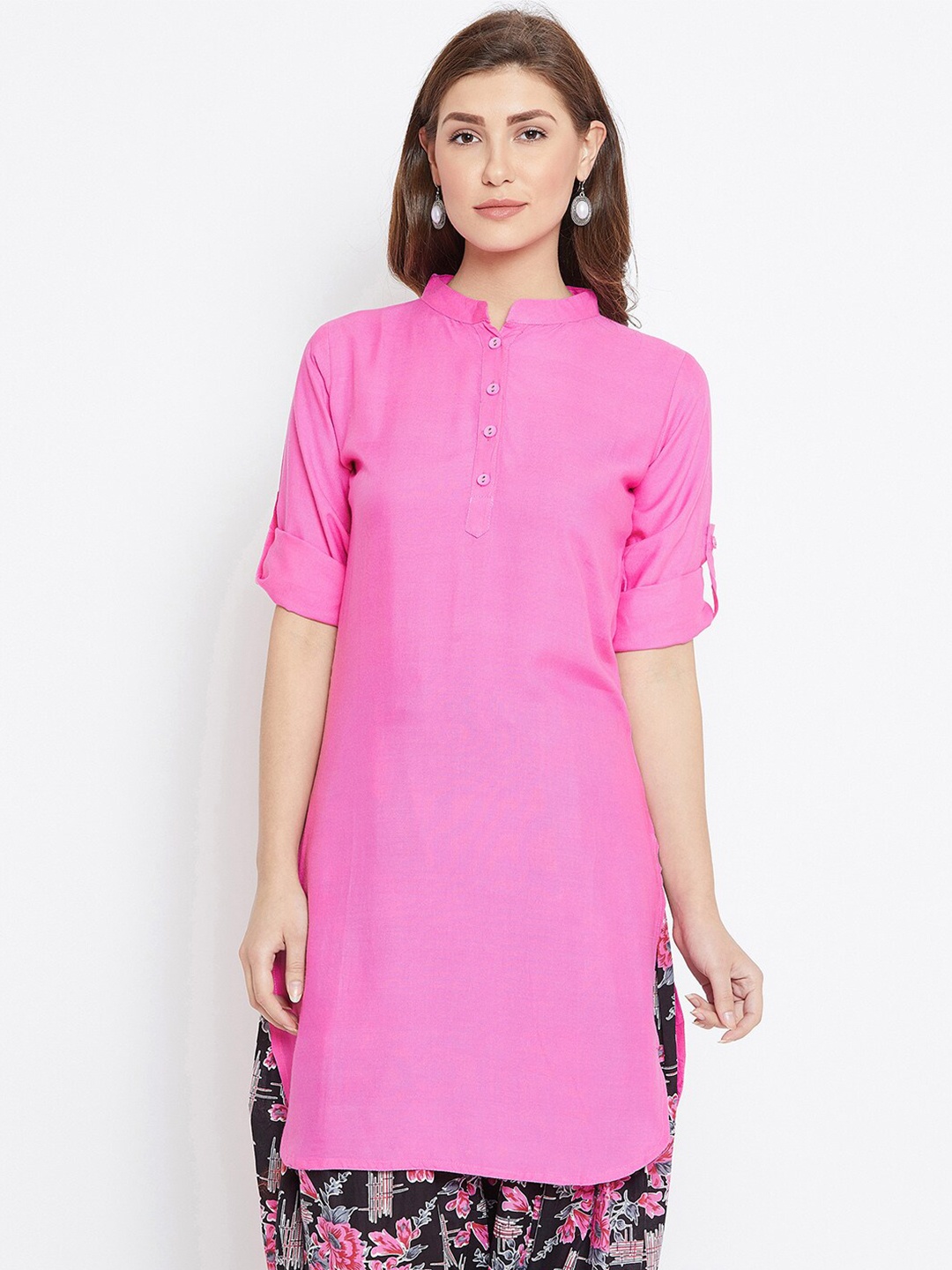 

THE PAJAMA FACTORY Mandarin Collar Kurti, Pink