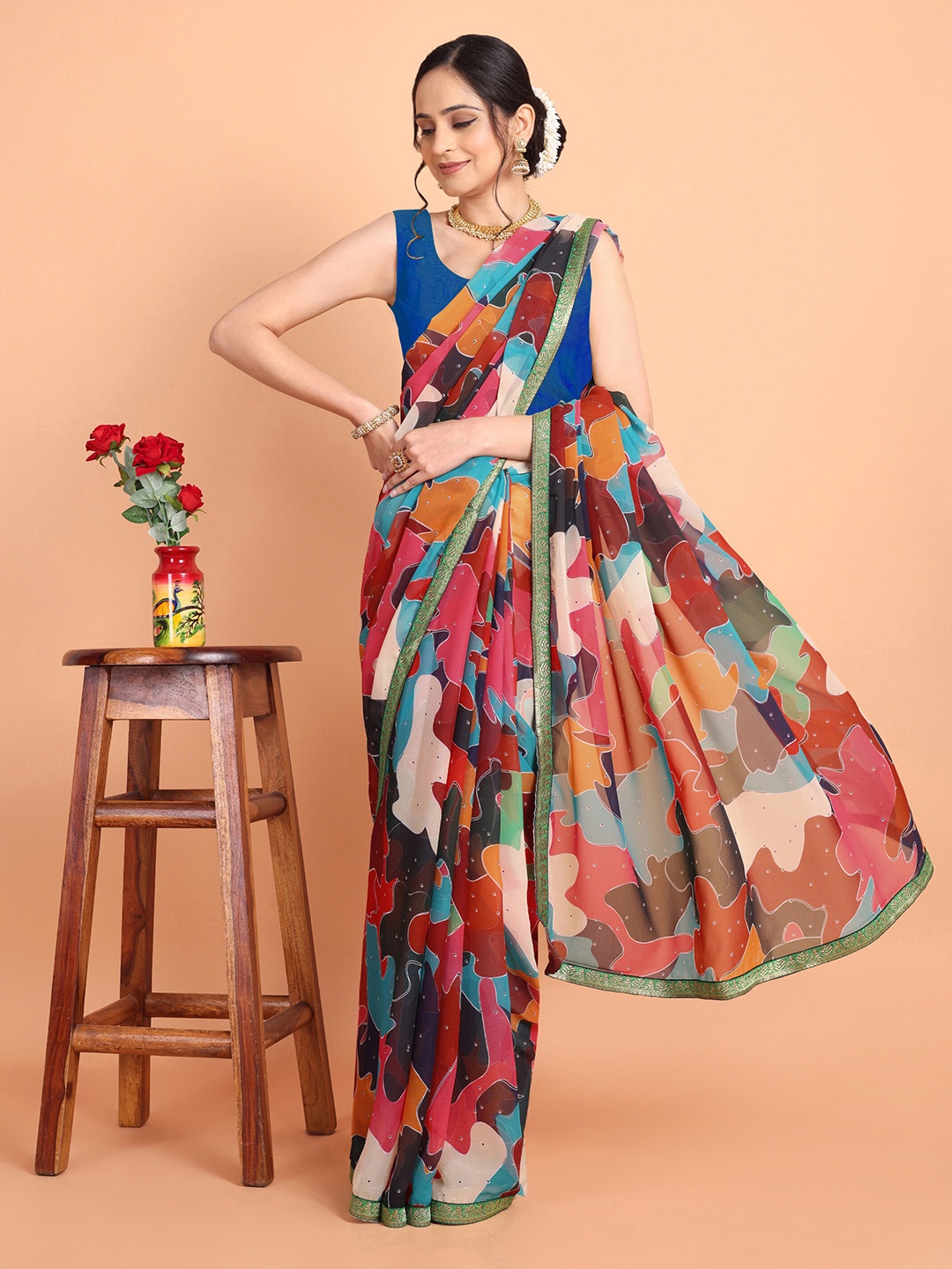 

Mitera Red Abstract Printed Saree