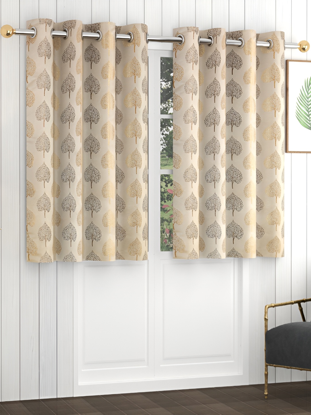 

Yellow Weaves Brown & Gold-Toned 2 Pieces Floral Printed Window Curtains