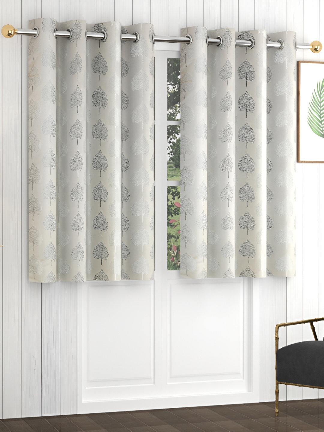 

Yellow Weaves Grey & Silver-Toned 2 Pieces Floral Printed Window Curtains