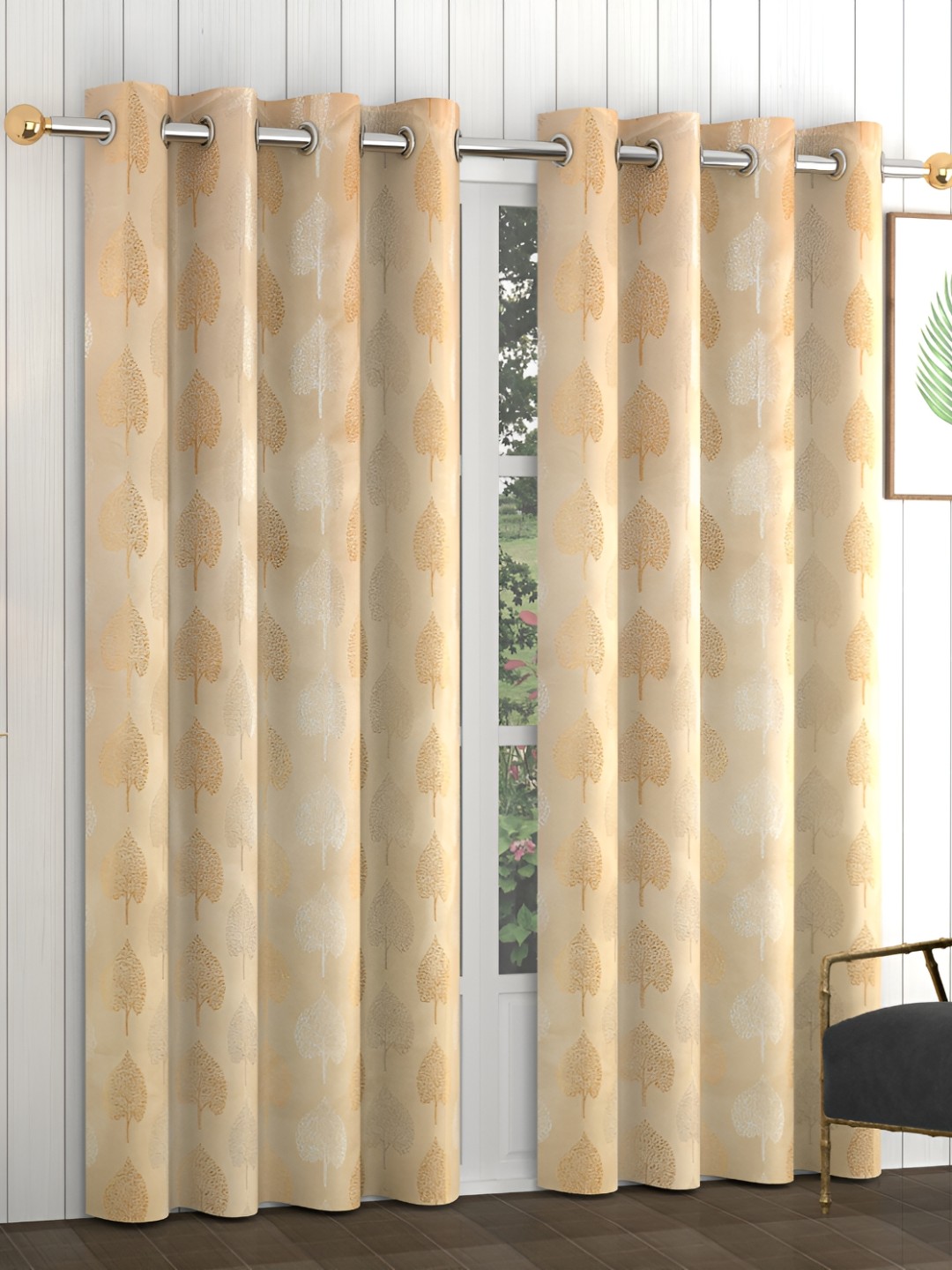 

Yellow Weaves Beige & Gold-Toned 2 Pieces Floral Printed Long Door Curtains