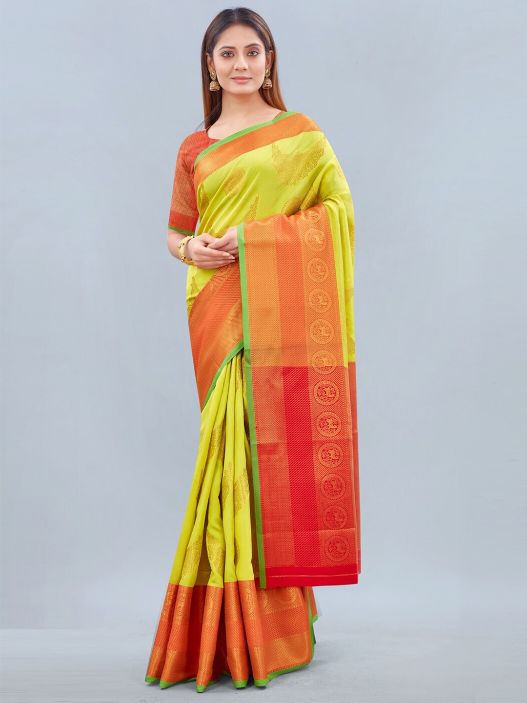

Siya Fashion Ethnic Motifs Woven Design Zari Banarasi Saree, Yellow