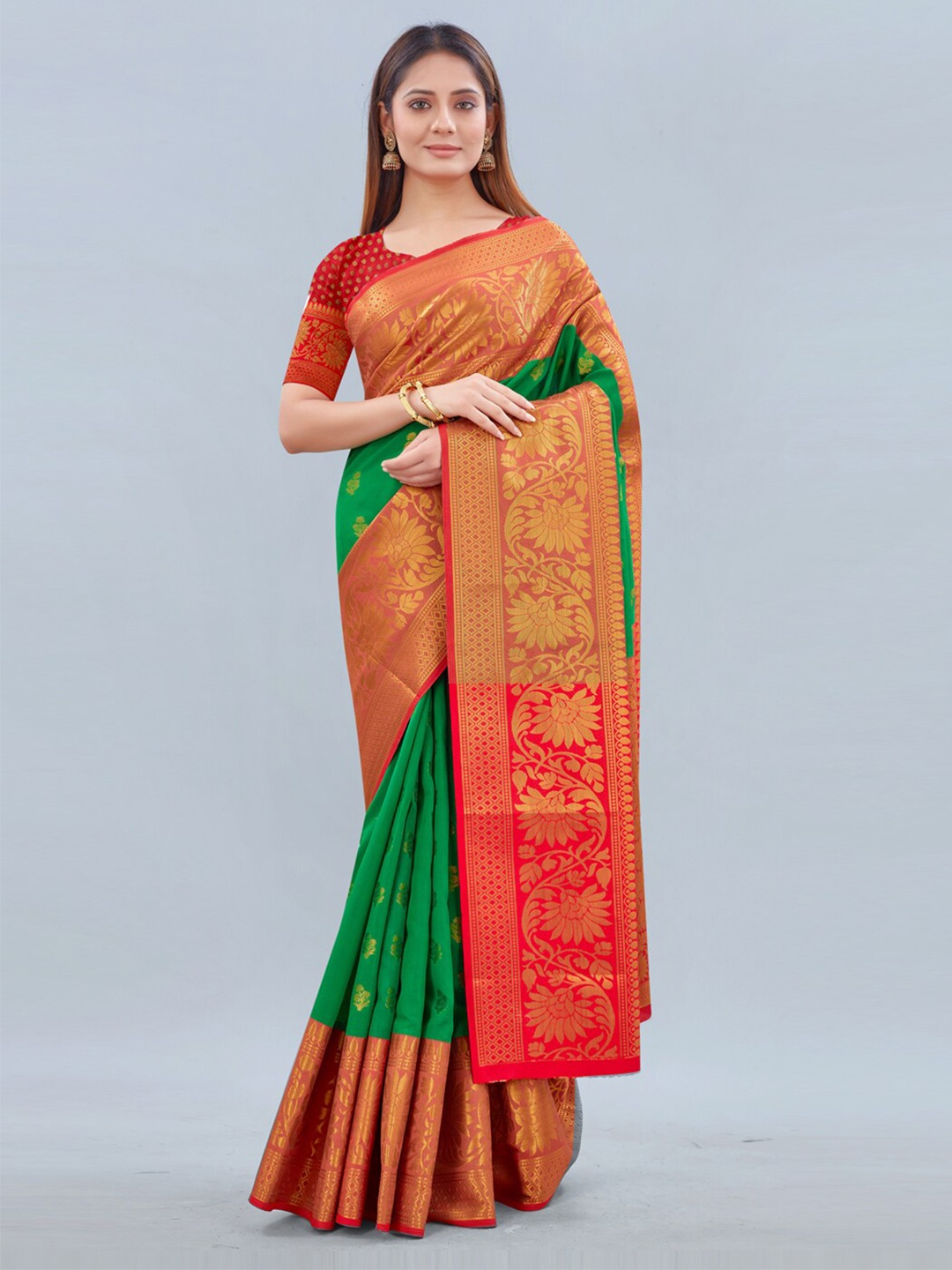 

Siya Fashion Ethnic Motifs Woven Design Zari Banarasi Saree, Green