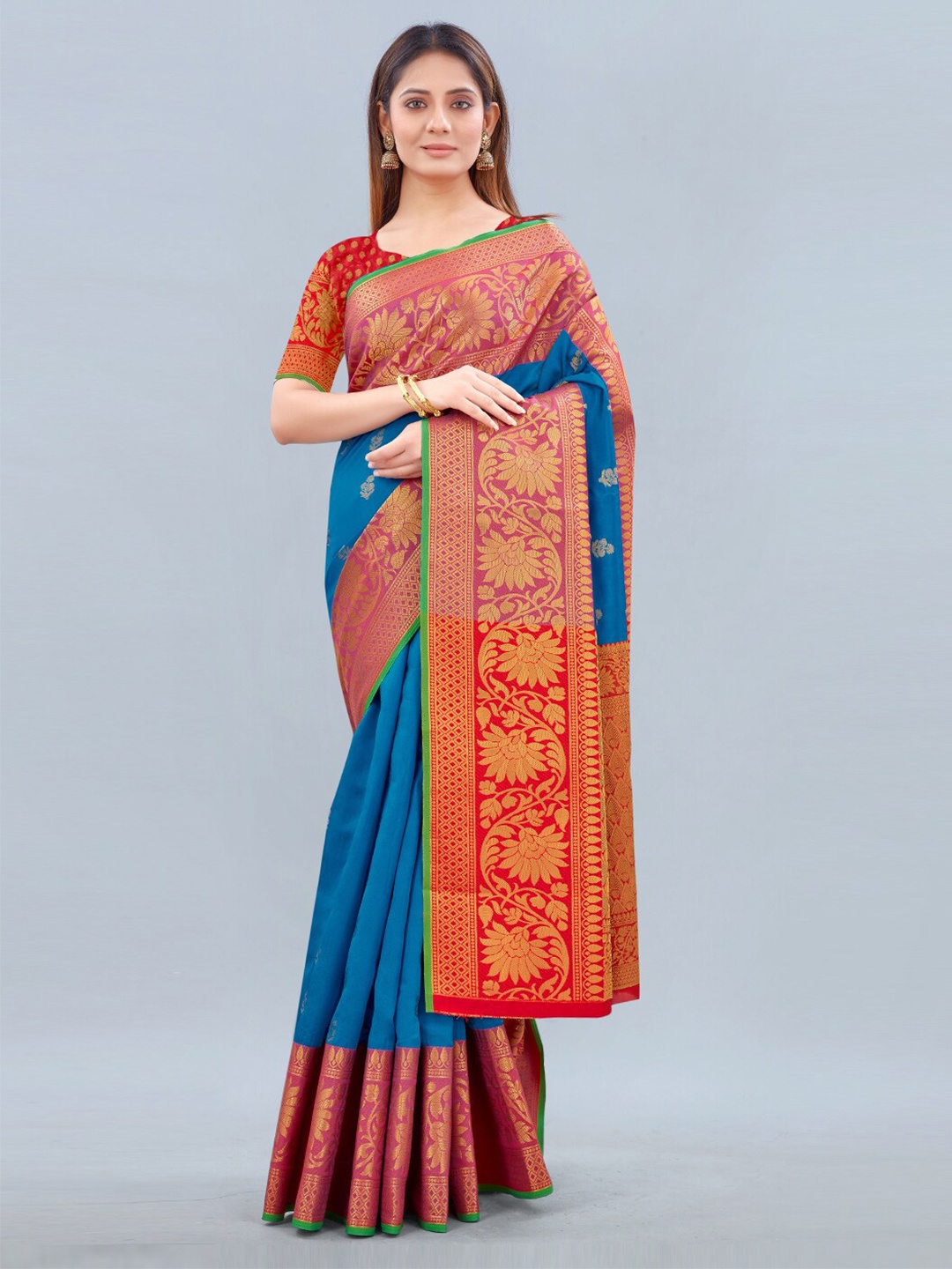 

Siya Fashion Ethnic Motifs Woven Design Zari Banarasi Saree, Blue