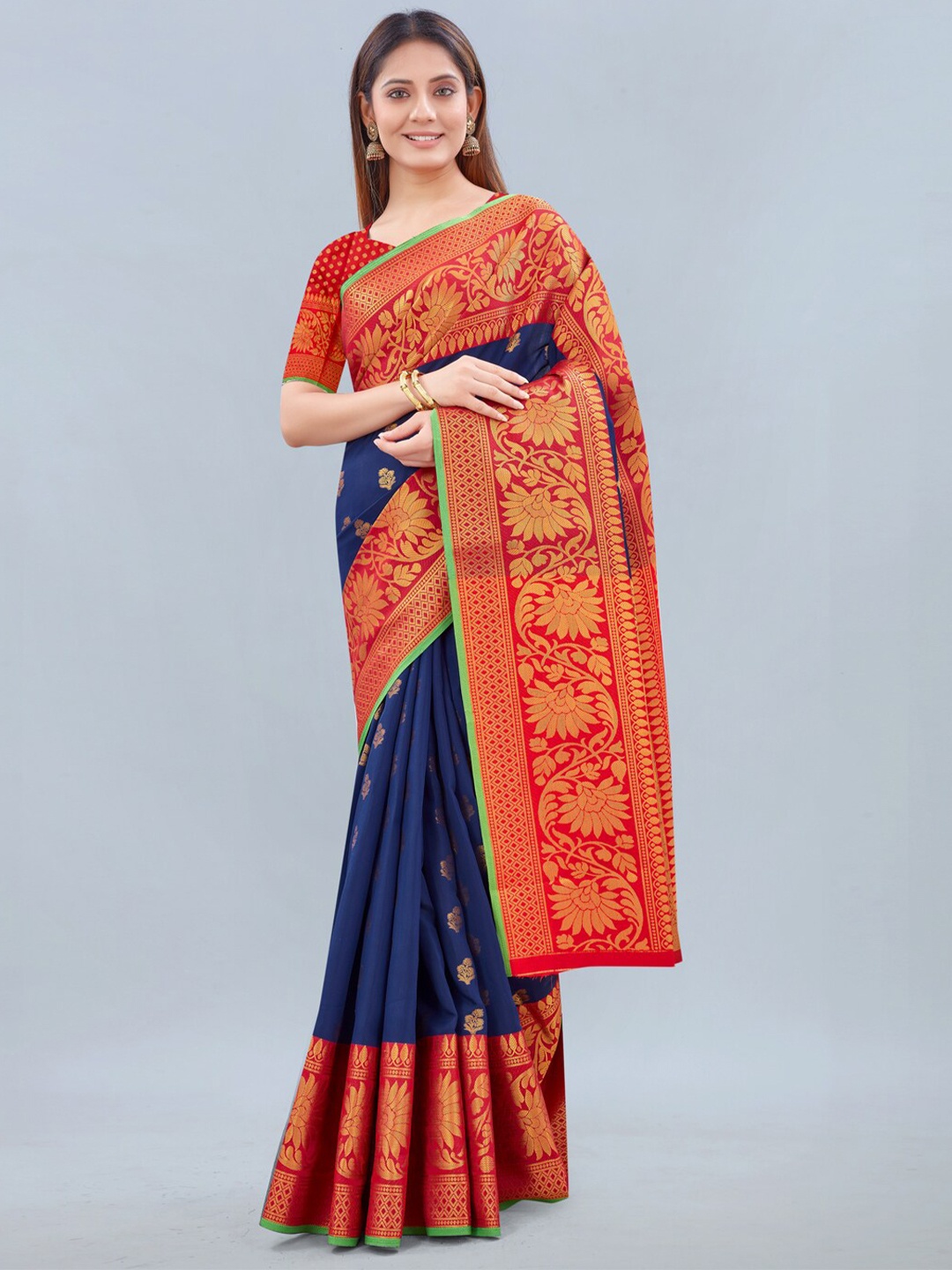 

Siya Fashion Ethnic Motifs Woven Design Zari Banarasi Saree, Navy blue