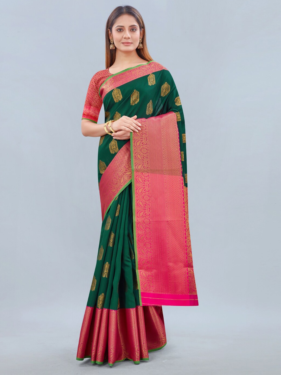 

Siya Fashion Ethnic Motifs Woven Design Zari Banarasi Saree, Green