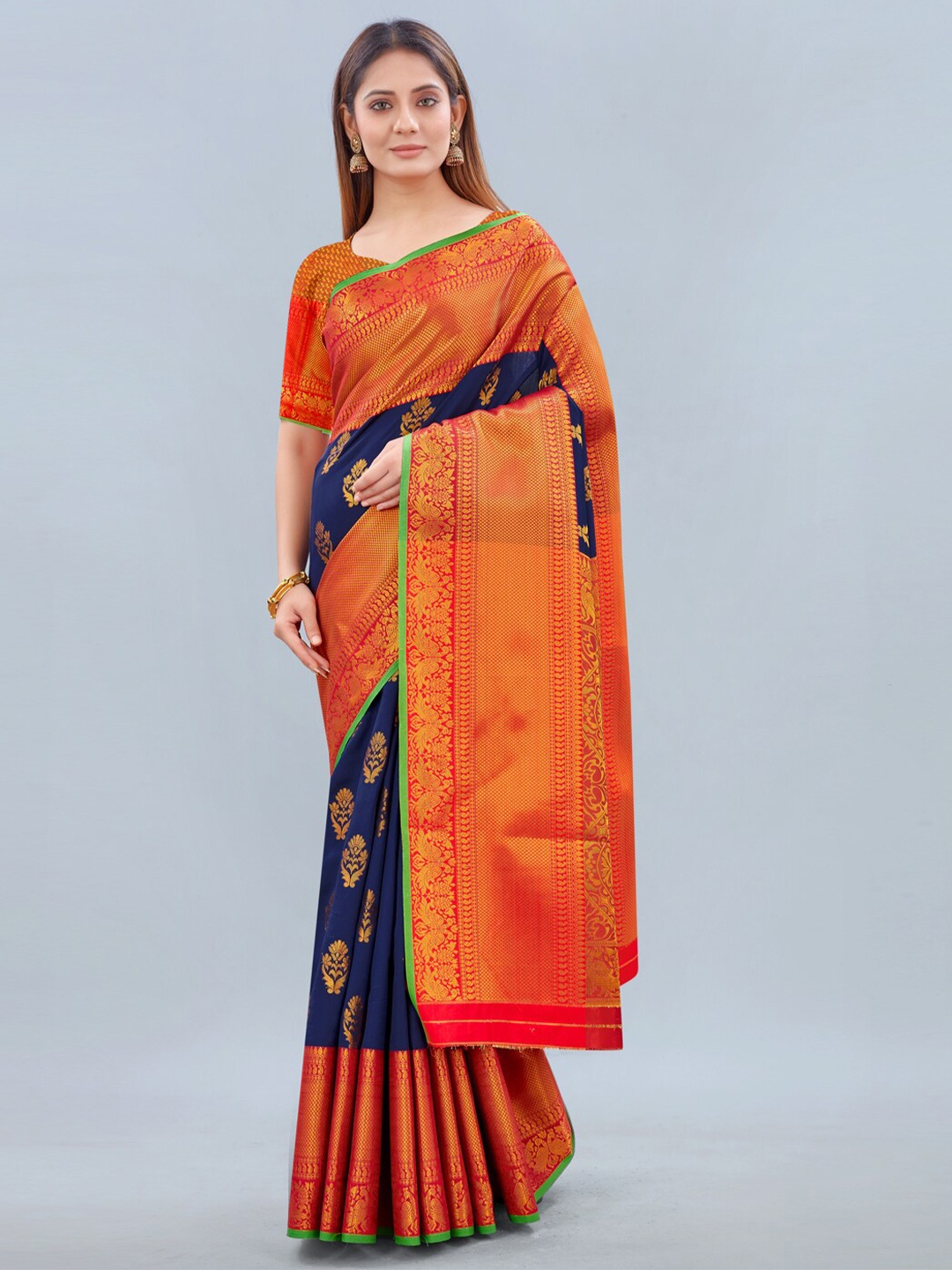 

Siya Fashion Ethnic Motifs Woven Design Zari Banarasi Saree, Navy blue