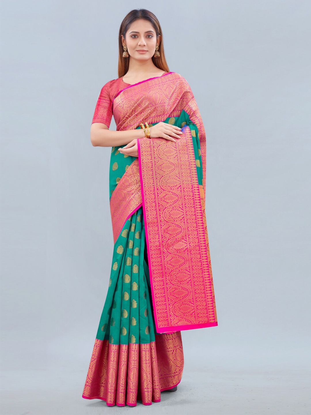 

Siya Fashion Ethnic Motifs Woven Design Zari Banarasi Saree, Green