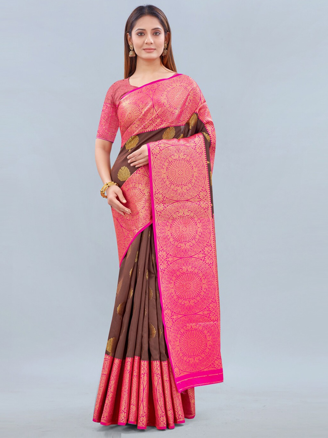 

Siya Fashion Ethnic Motifs Woven Design Zari Banarasi Saree, Brown