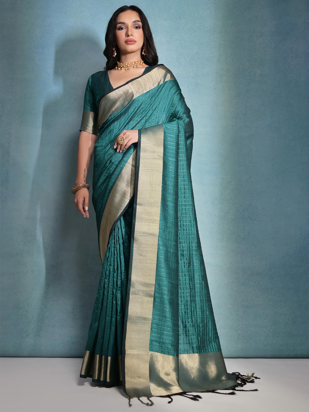 

Mitera Zari Banarasi Saree, Teal