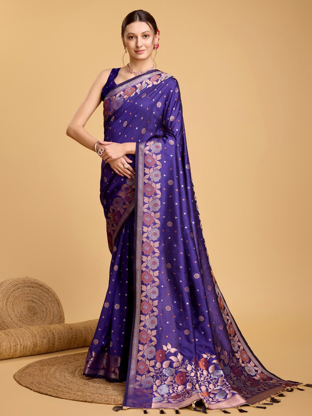 

Mitera Violet Floral Woven Design Zari Banarasi Saree