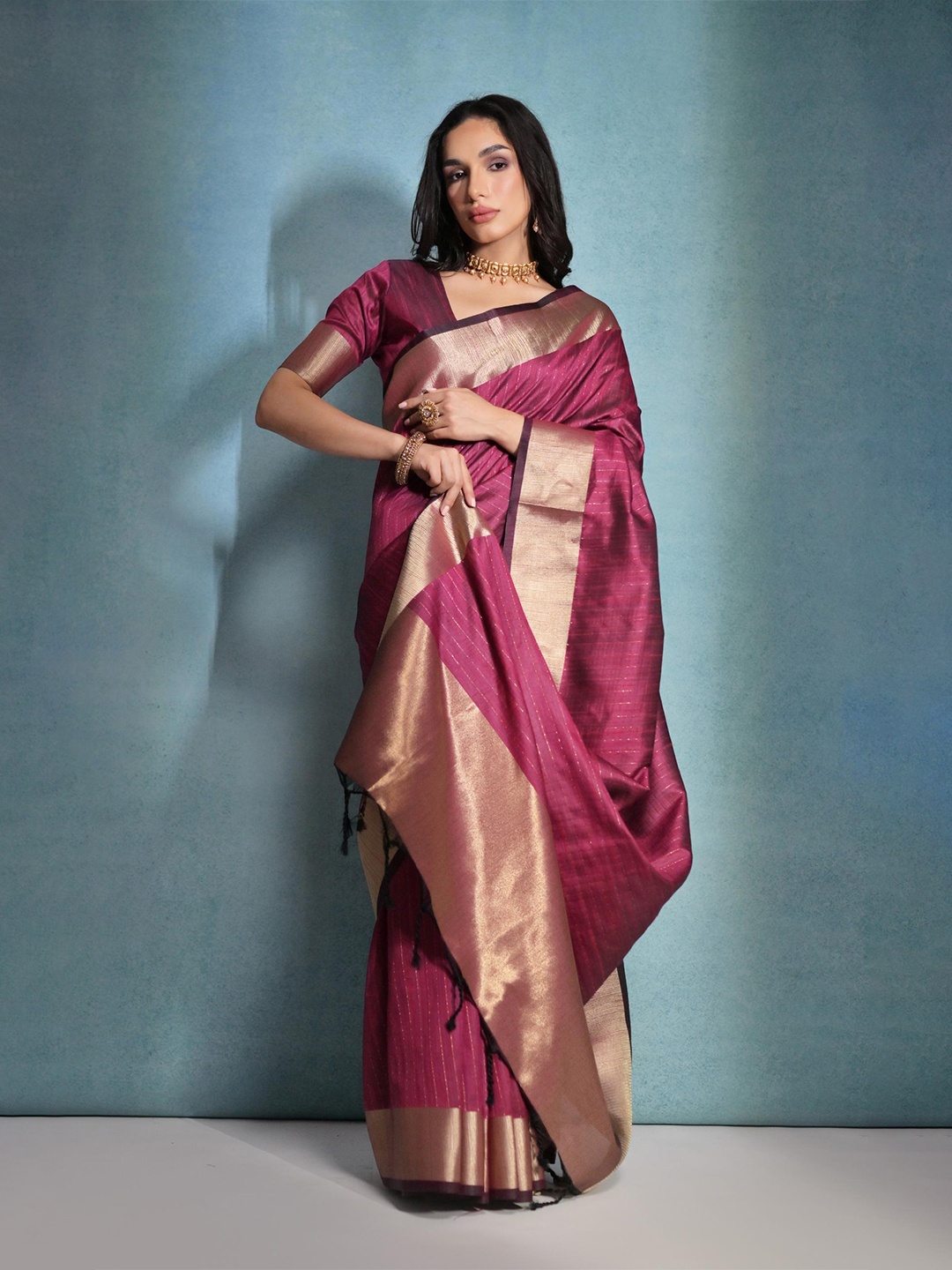 

Mitera Pink Striped Zari Banarasi Saree
