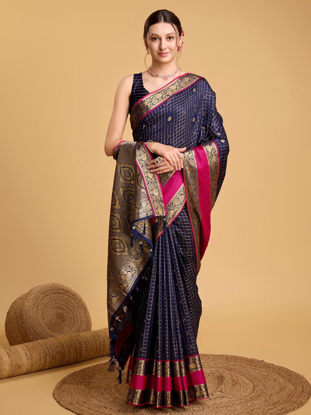 

Mitera Floral Woven Design Zari Banarasi Saree, Navy blue