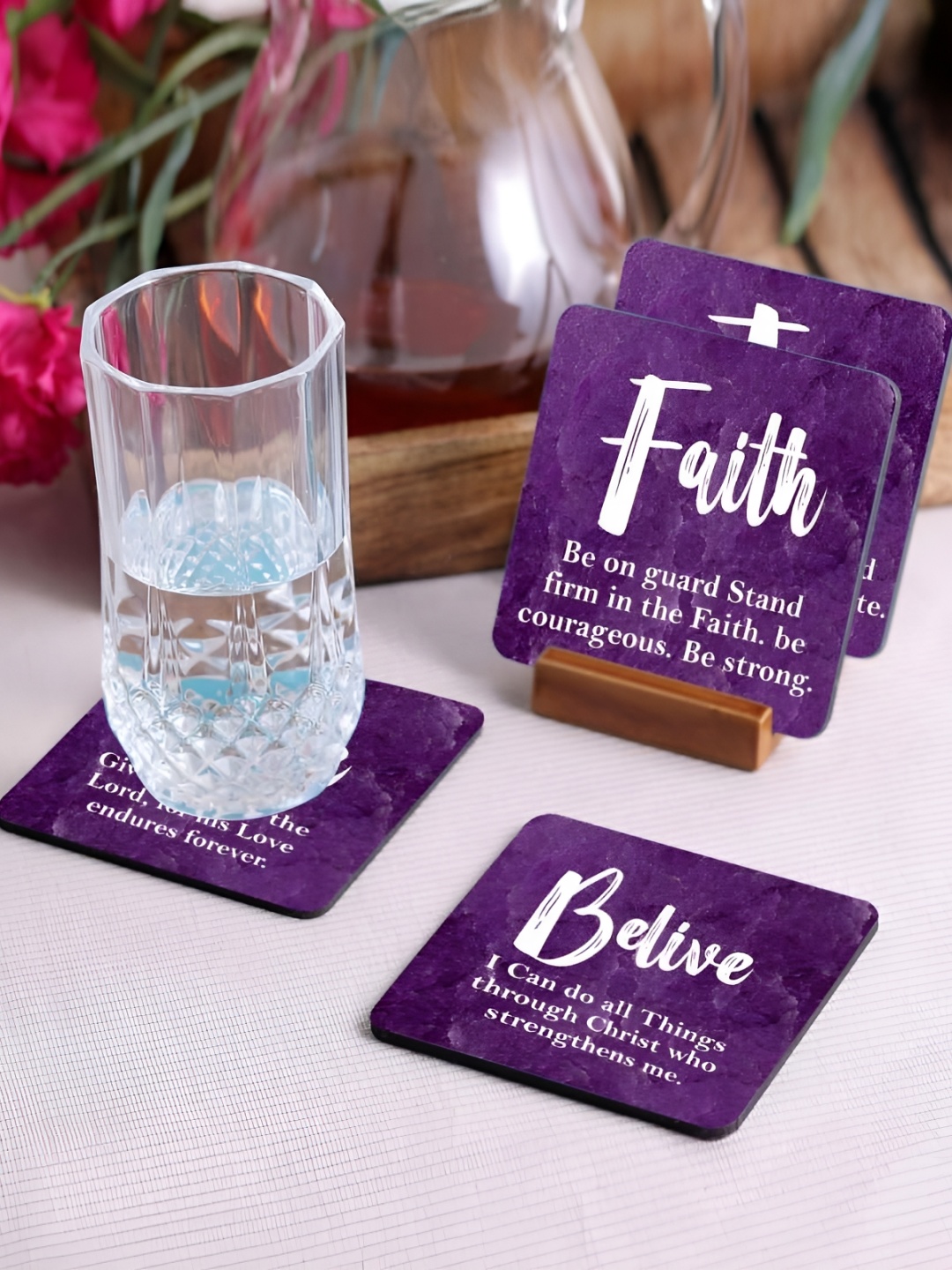 

Crazy Sutra Premium Purple & White 4Pcs HD Printed MDF Coasters