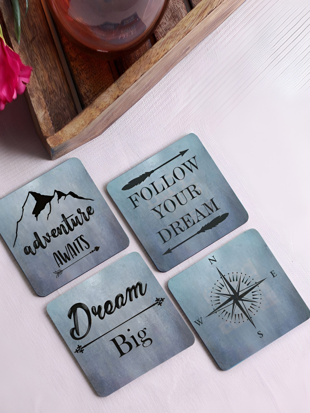 

Crazy Sutra Premium Blue & Black 4 Pieces HD Printed MDF Coasters