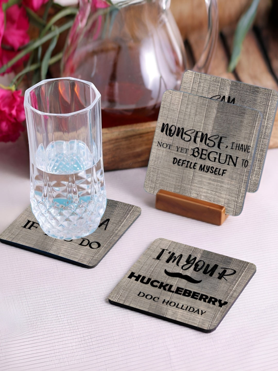 

Crazy Sutra Premium Grey & Black 4Pcs HD Printed MDF Coasters