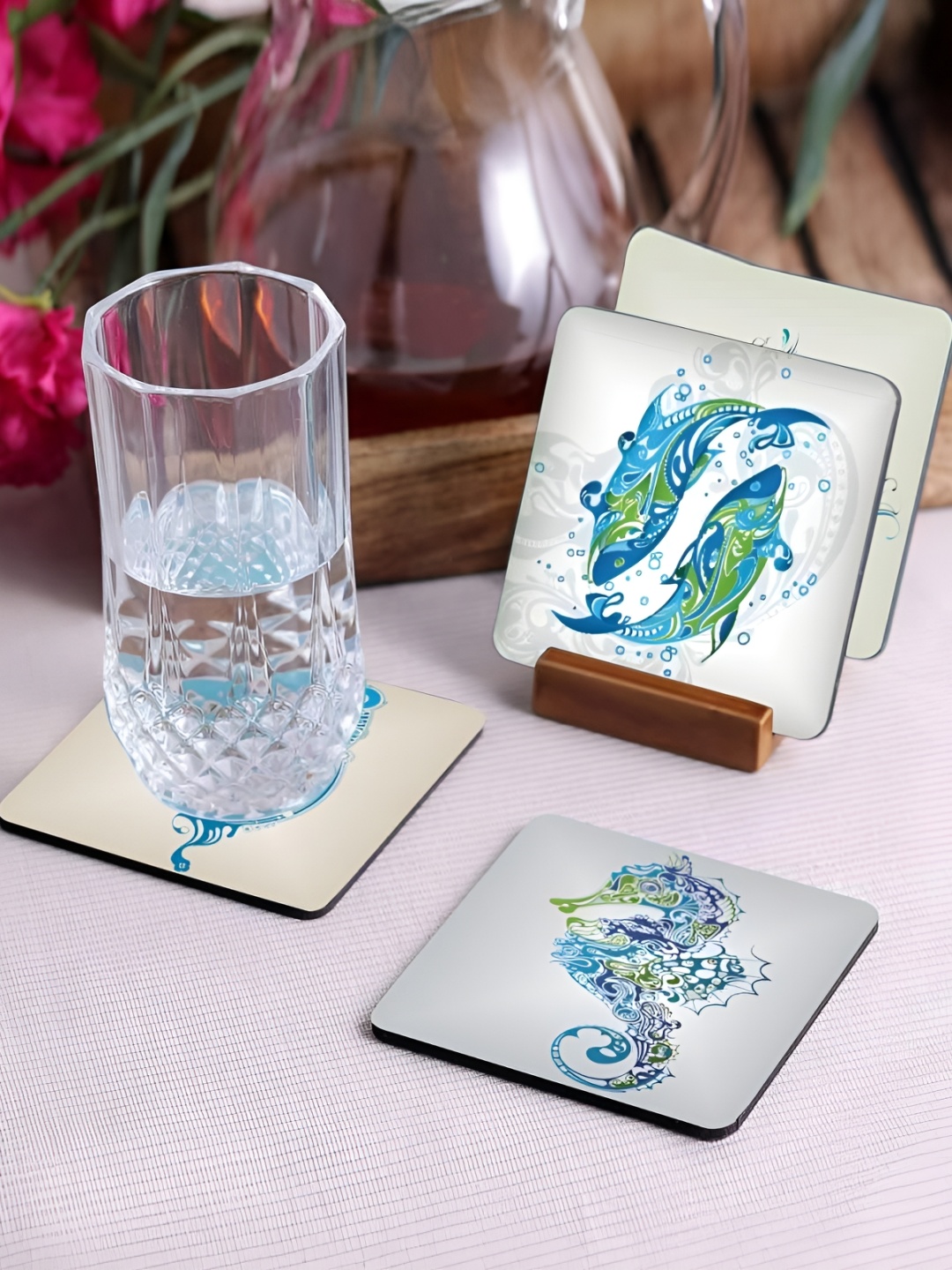 

Crazy Sutra Premium White & Blue 4Pcs HD Printed MDF Coasters