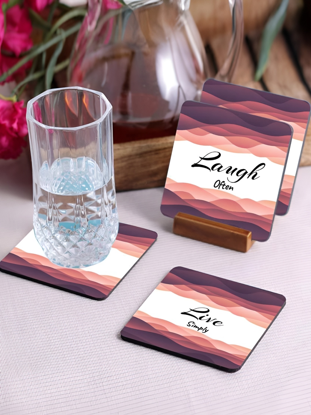 

Crazy Sutra Premium Peach Vcolored & White 4Pcs HD Printed MDF Coasters