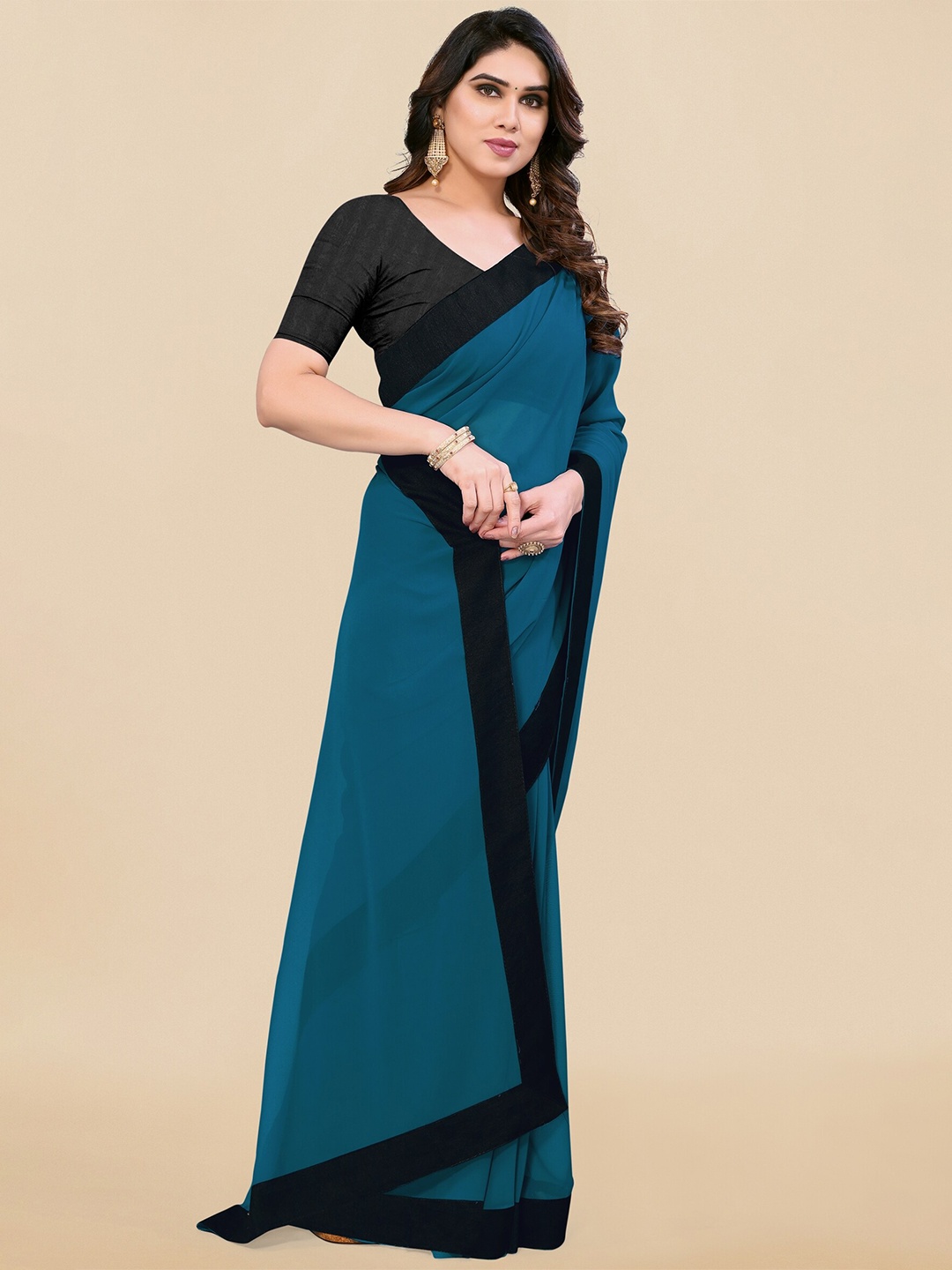 

KALINI Solid Border Saree, Blue
