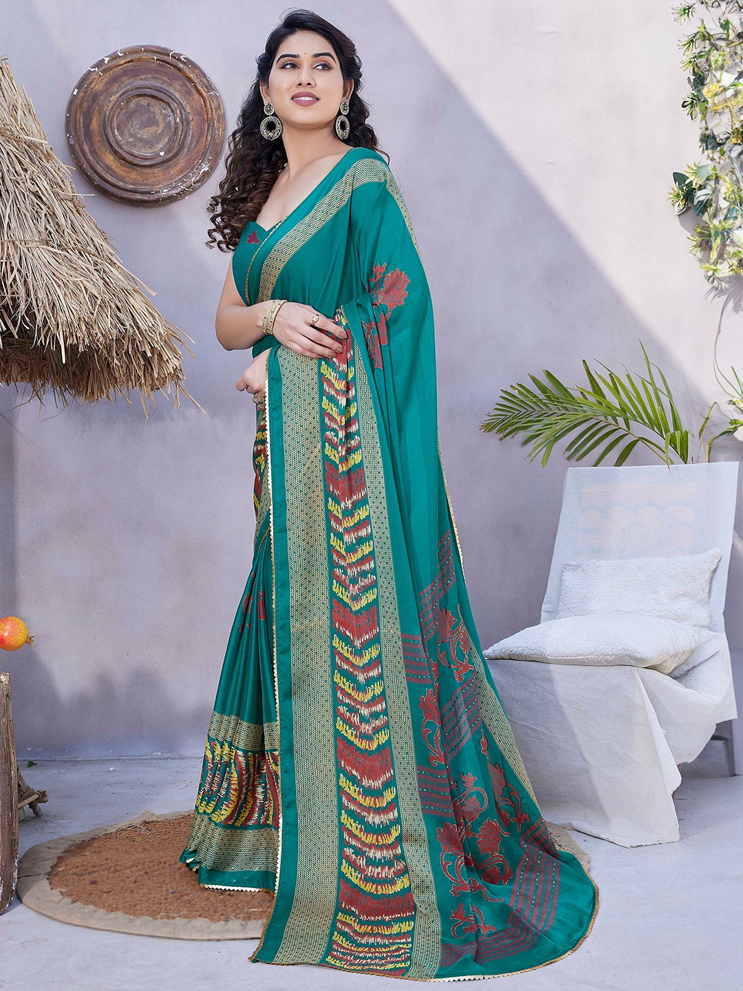 

KALINI Floral Printed Saree, Teal