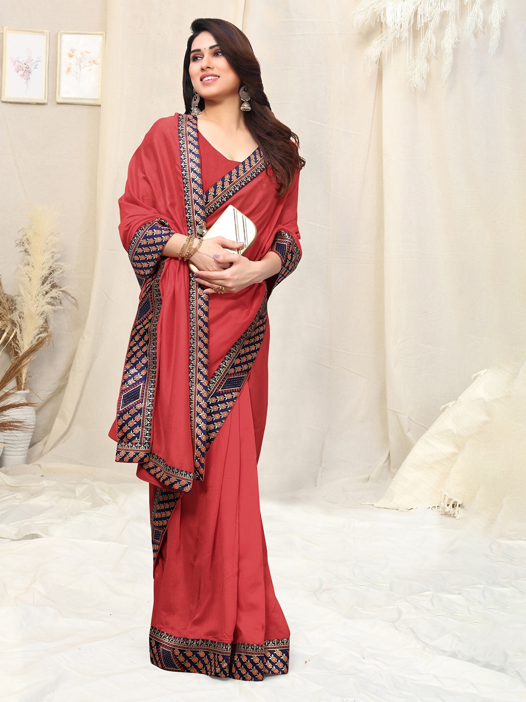 

KALINI Woven Design Zari Saree, Red