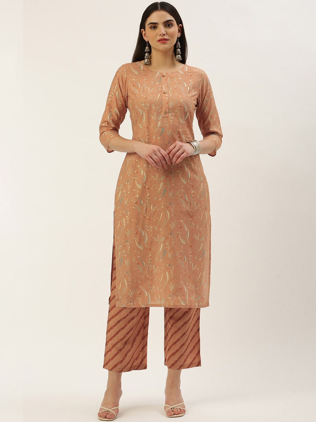 

KALINI Floral Printed Straight Kurta With Trouser, Orange
