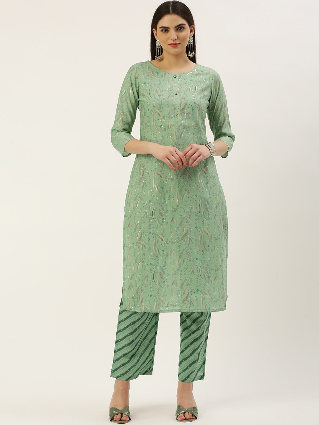 

KALINI Floral Printed Regular Kurta with Trousers, Turquoise blue