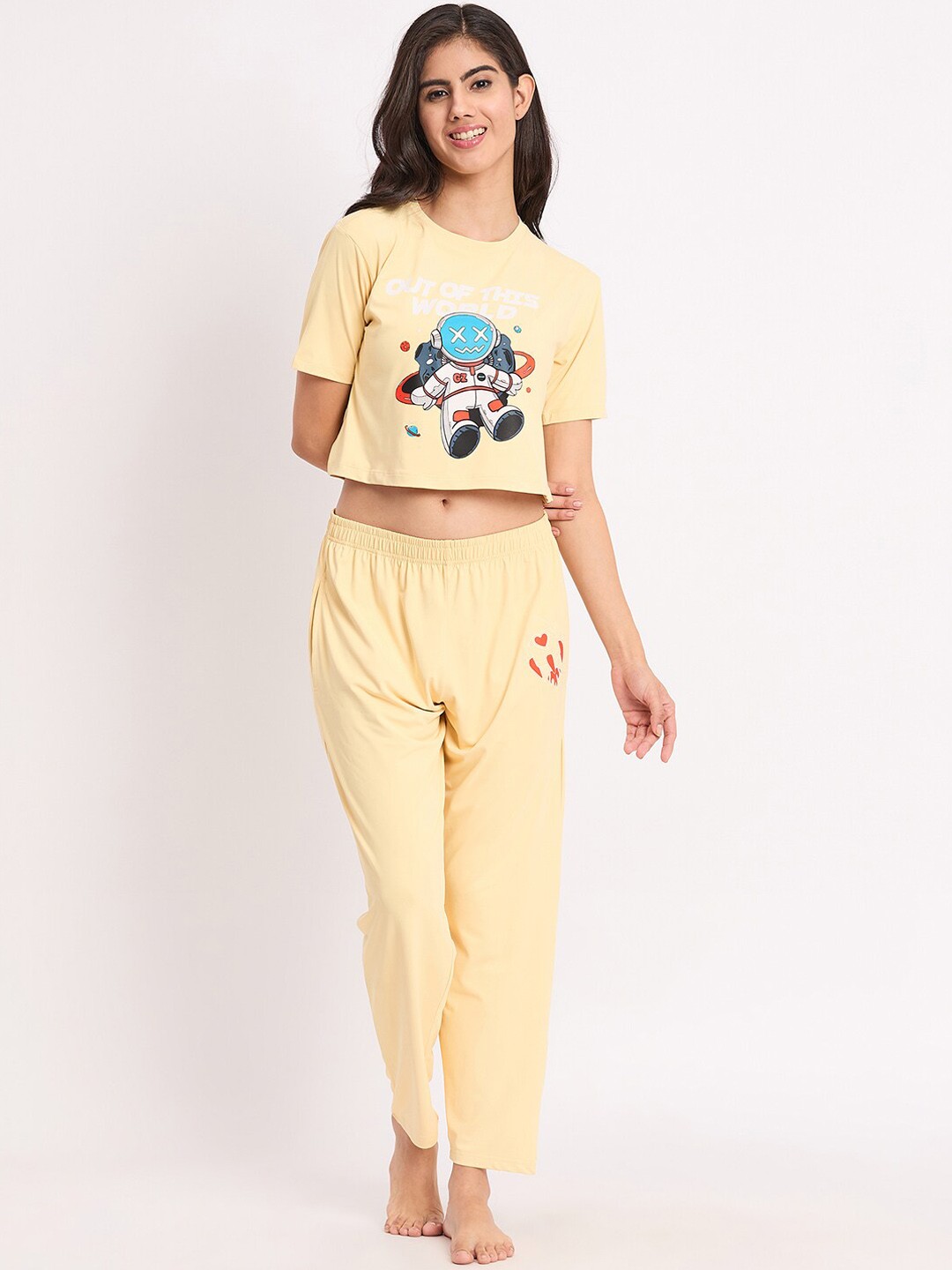 

Camey Graphic Printed Night suit, Yellow