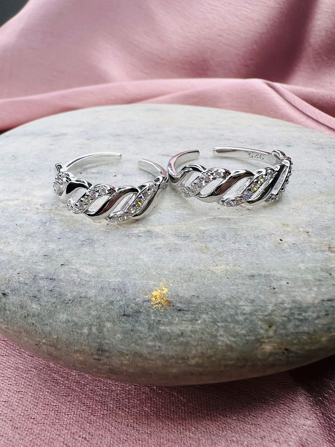 

Arte Jewels Set Of 2 925 Sterling Silver Silver-Plated Cubic Zirconia Toe Rings
