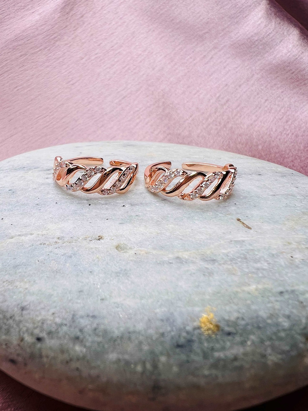 

Arte Jewels Set Of 2 925 Sterling Silver Rose Gold-Plated Cubic Zirconia Toe Rings