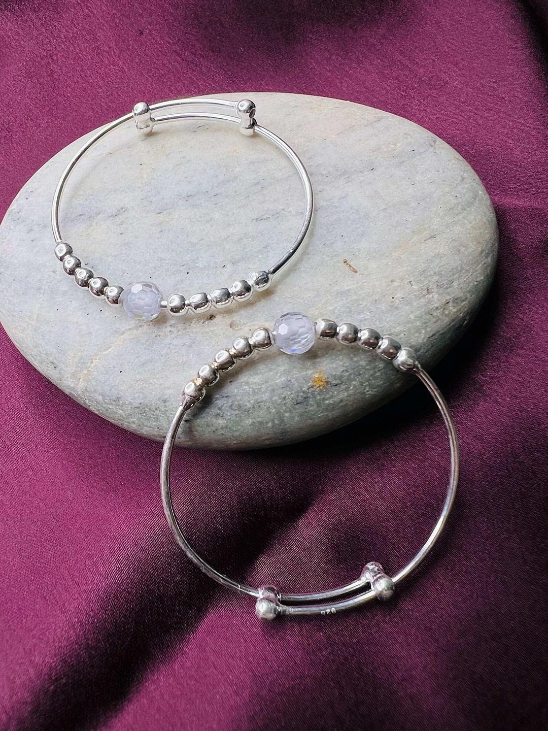

Arte Jewels Girls Set Of 2 925 Sterling Silver Beaded Bangles