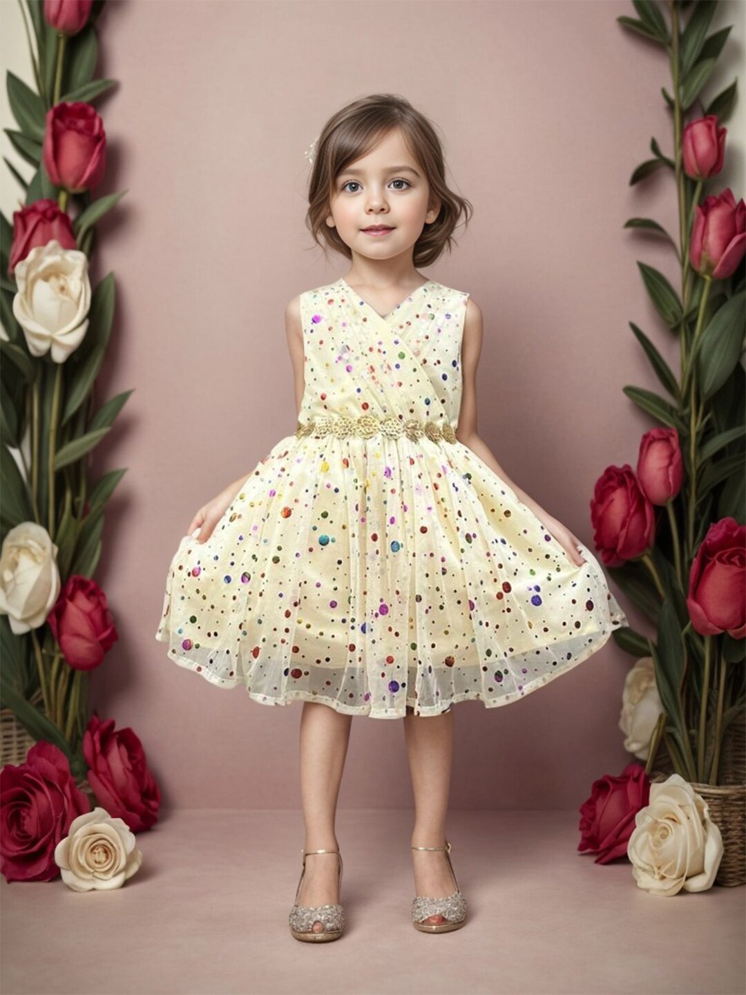 

A.T.U.N. Girls Floral Print Fit & Flare Dress, Off white