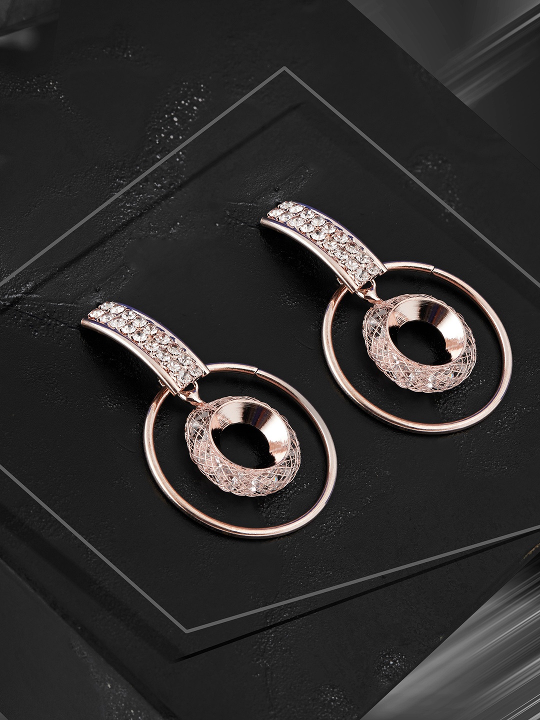 

GRLIE Alloy American Diamond Contemporary Drop Earrings, Rose gold