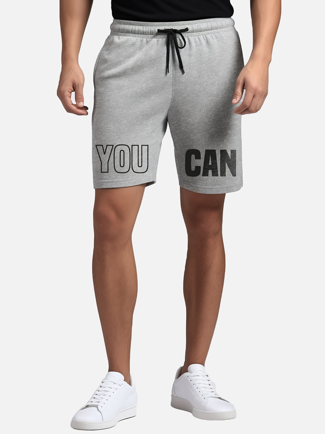 

FFLIRTYGO Men Typography Printed Mid-Rise Dri-FIT Cotton Regular Fit Shorts, Grey