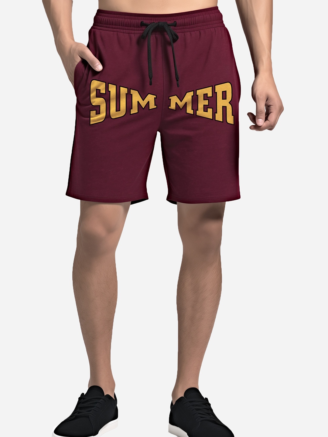 

FFLIRTYGO Men Mid-Rise Typography Printed Dri-FIT Cotton Shorts, Maroon