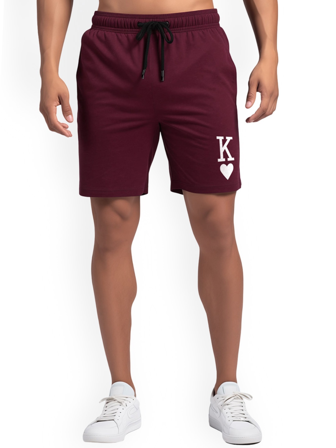 

FFLIRTYGO Men Typography Printed Mid-Rise Cotton Cambric Shorts, Maroon