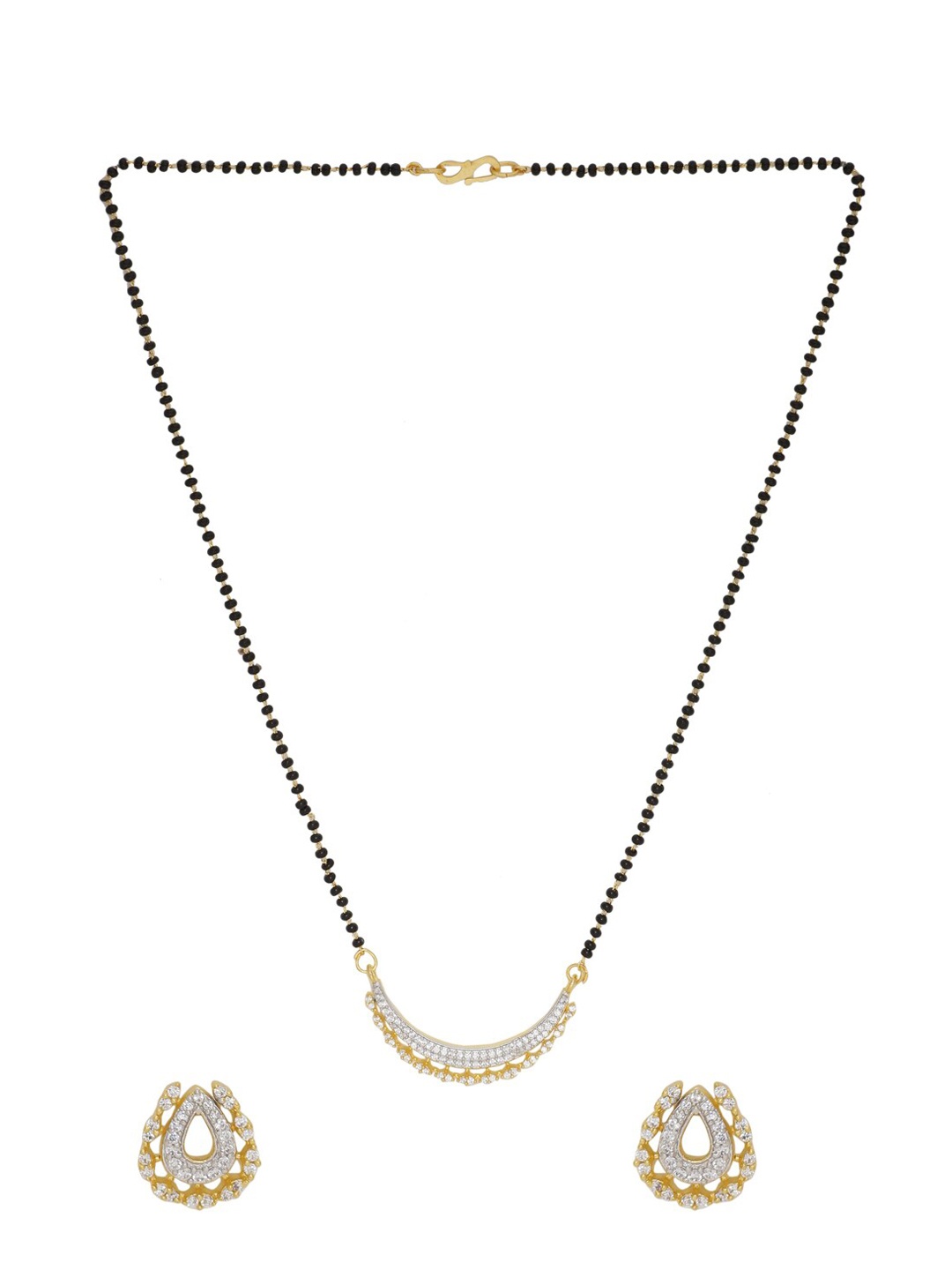

Shoshaa Gold-Plated AD Stones and Beads Mangalsutra With Earrings