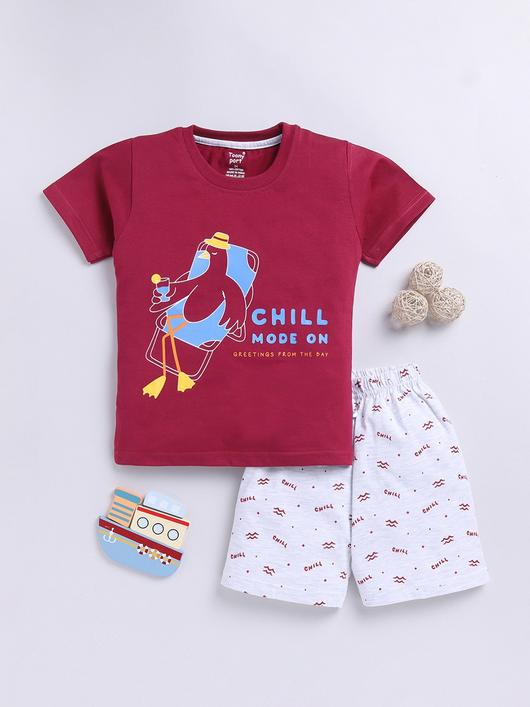 

Toonyport Boys Pack of 2 Printed T-shirt with Shorts, Maroon
