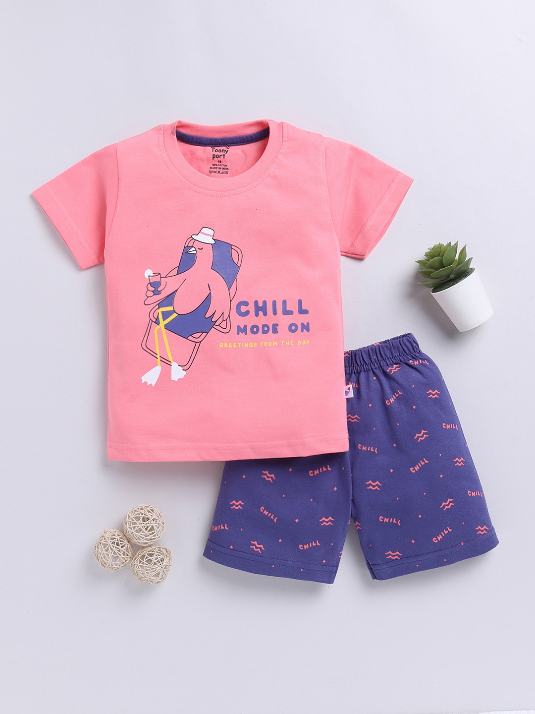 

Toonyport Boys Printed T-shirt With Short, Pink