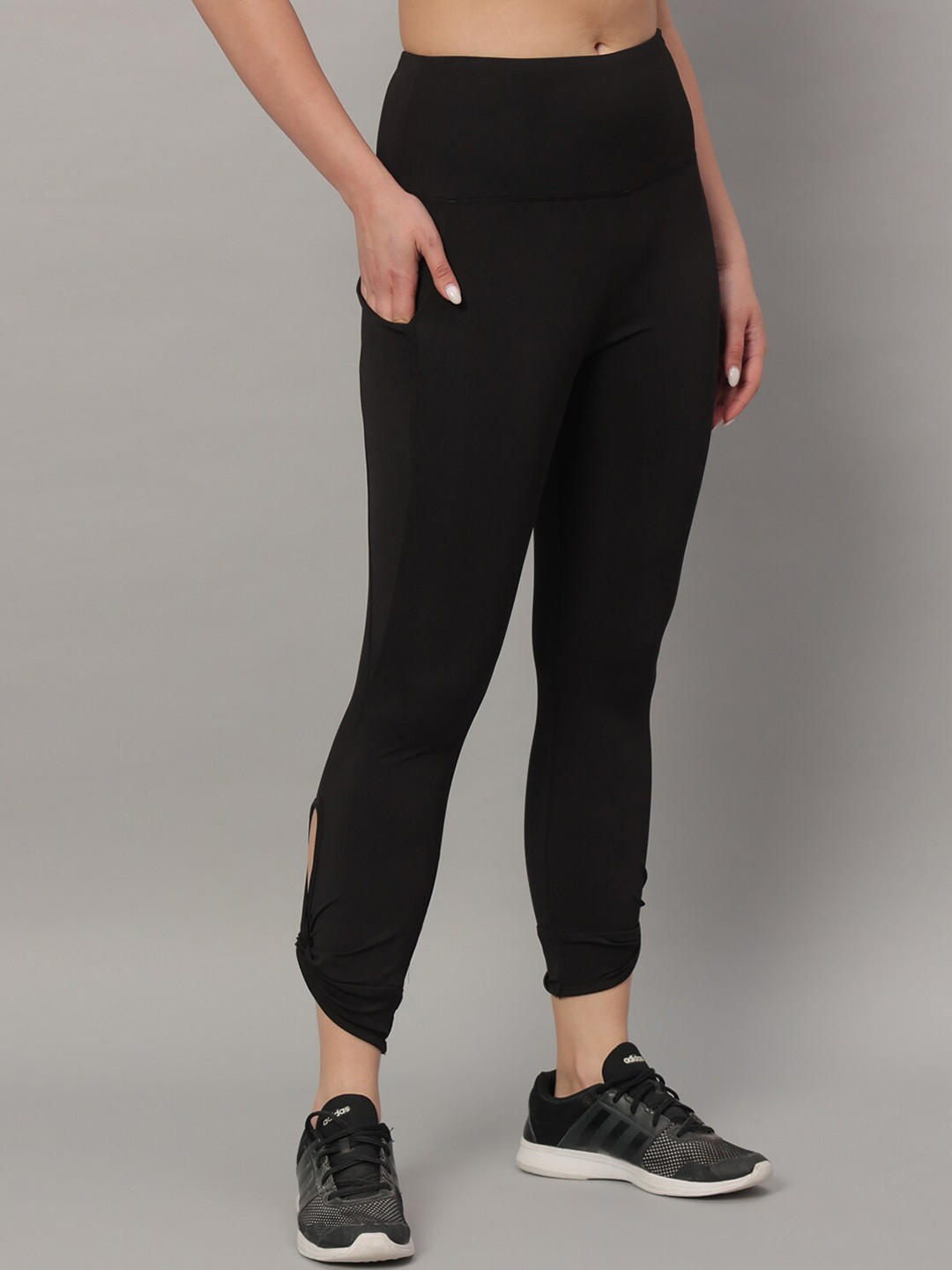 

GLITO Cut-Out Hem Detail Dry-Fit Training Tights, Black