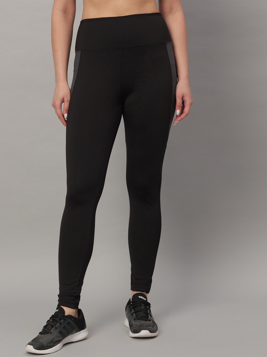 

GLITO Women Colourblocked Detailed High Waist Training & Gym Tights, Grey
