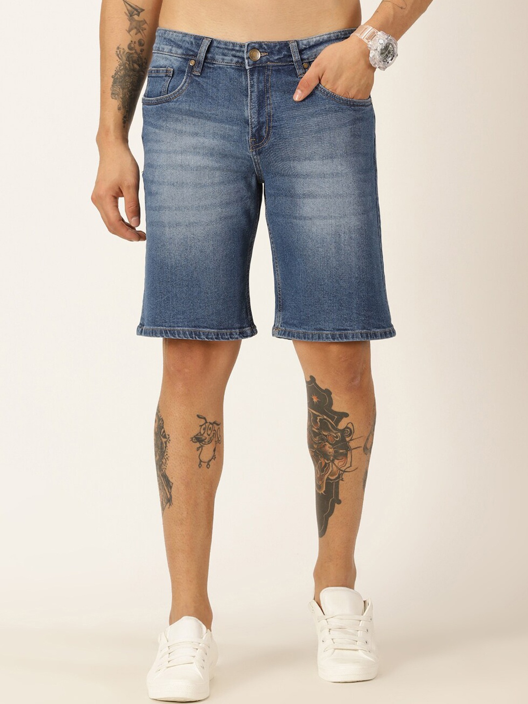 

Mast & Harbour Men Mid-Rise Pure Cotton Denim Shorts, Blue