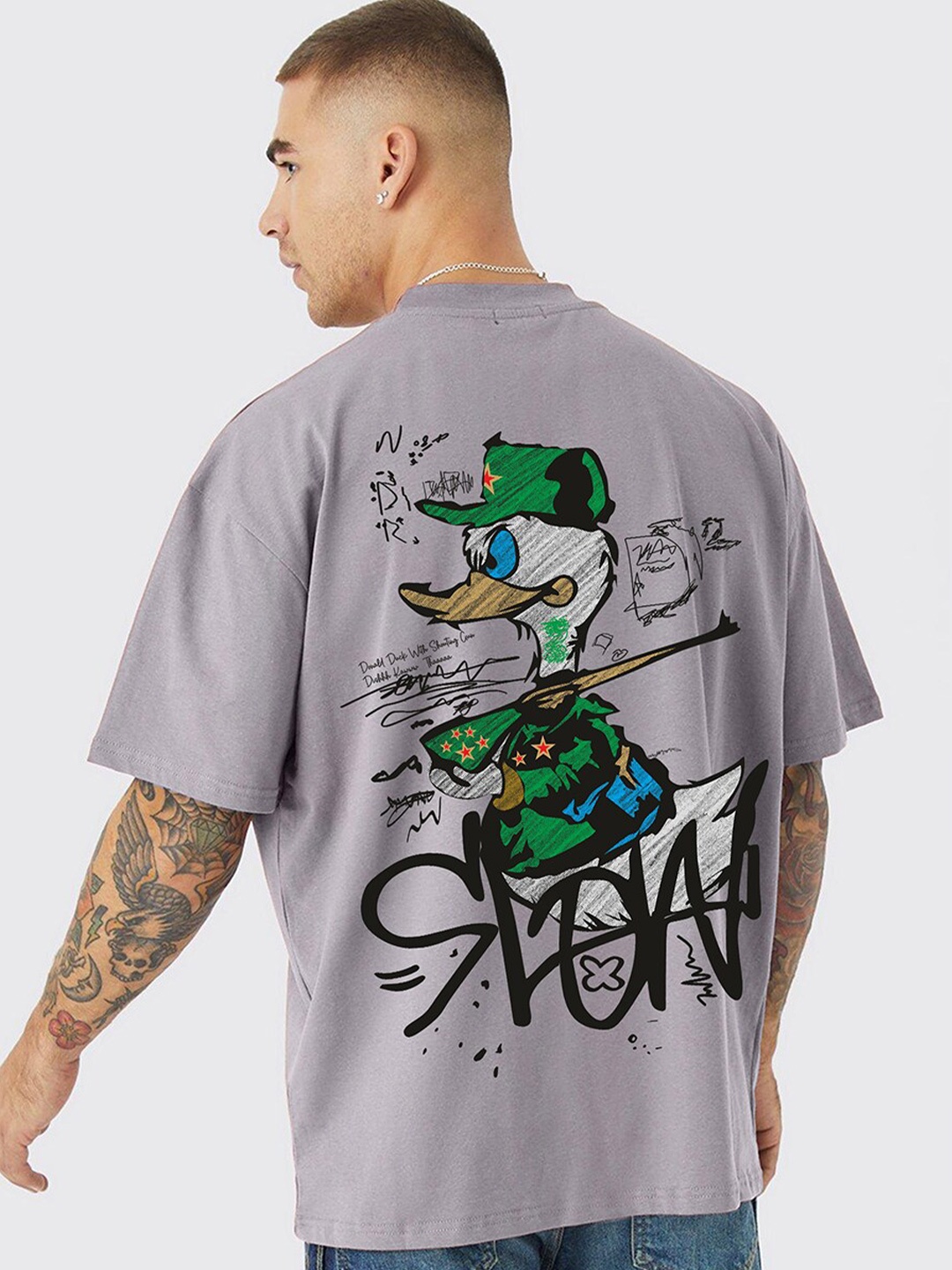 

PRONK Round Neck Printed Pure Cotton T-shirt, Grey